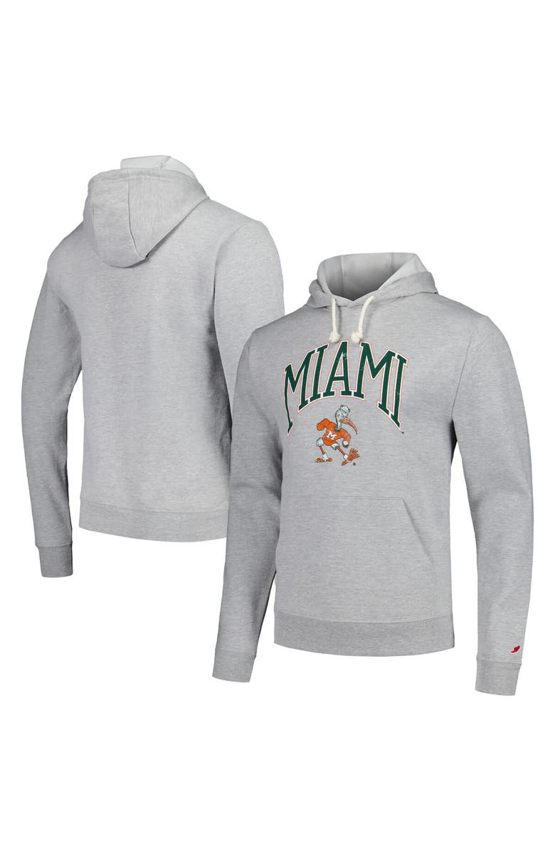 LEAGUE COLLEGIATE WEAR Men's League Collegiate Wear  Heather Gray Miami Hurricanes Tall Arch Essential Pullover Hoodie, Alternate, color, 