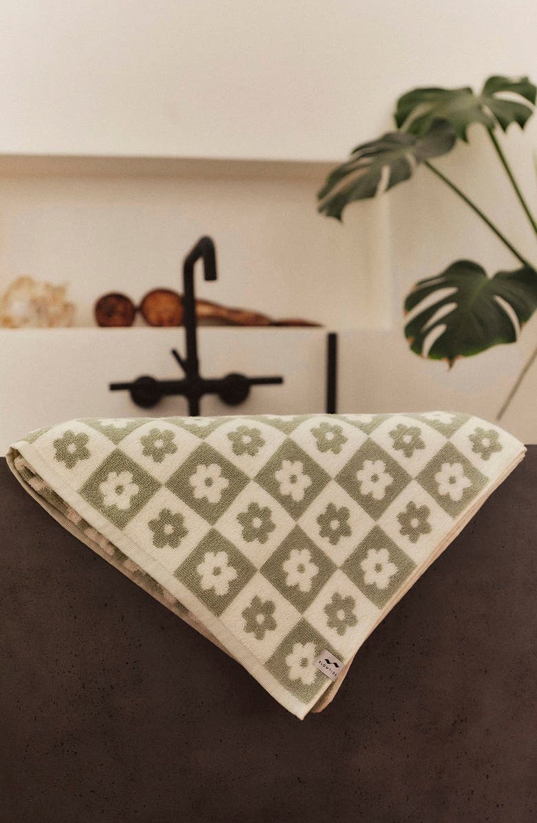 Slowtide Gigi Floral Cotton Bath Towel, Alternate, color, Coastal Mist