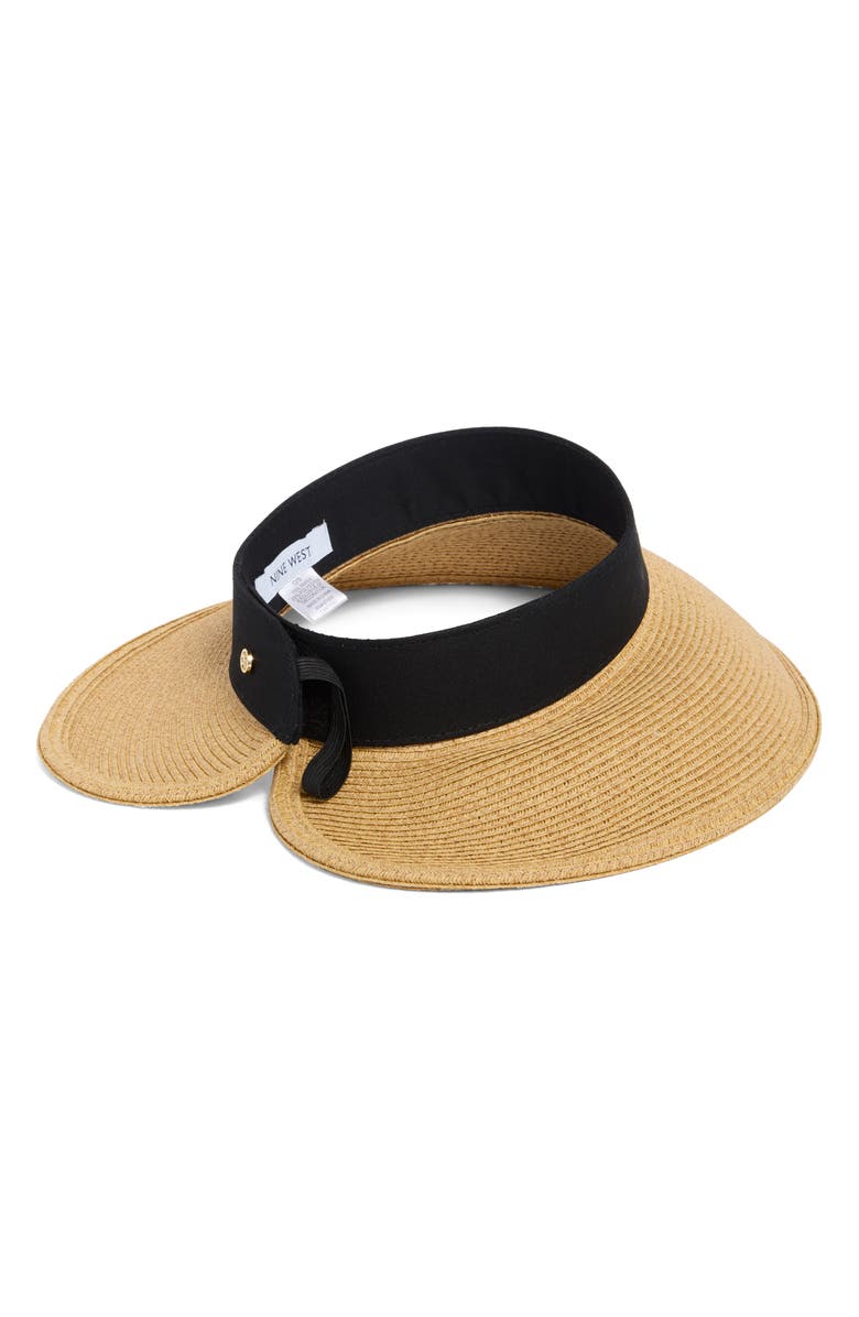 Nine West Straw Packable Raffia Visor, Alternate, color, Heather Tan