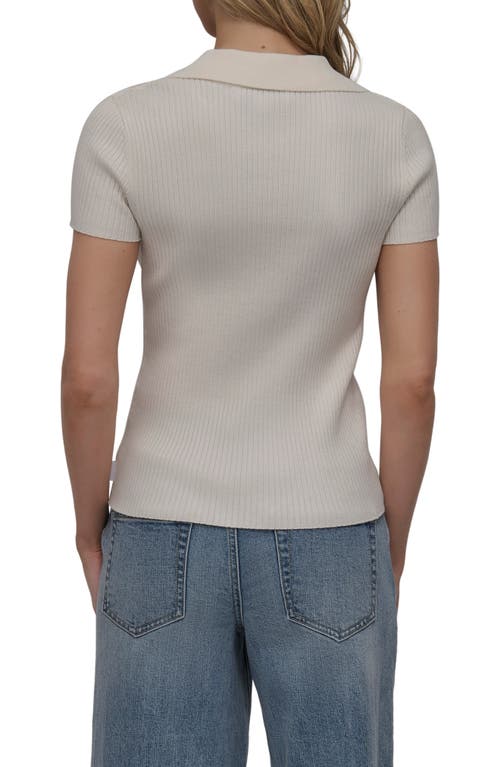 Dkny Short Sleeve Rib Polo Sweater In Ivory