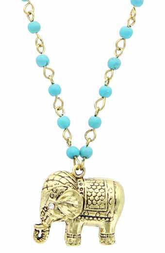 OLIVIA WELLES Elephant Beaded Pendant Necklace