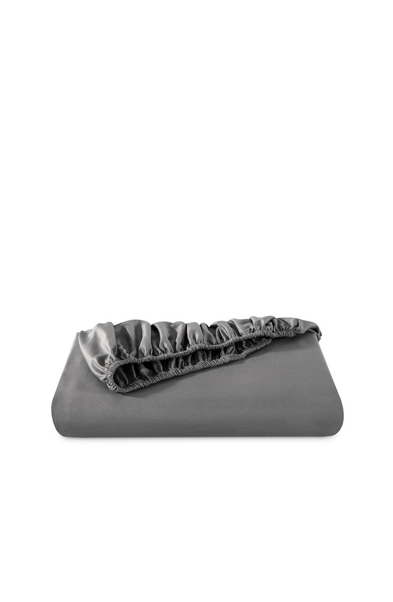 Bare Home 400 Thread Count Organic Cotton Sateen Fitted Sheet - Split Head King, Main, color, Grey