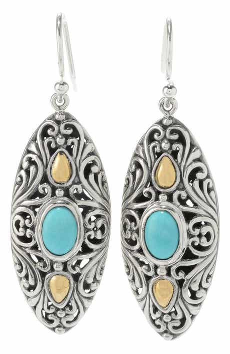 SAMUEL B. Two-Tone Turquoise Drop Earrings