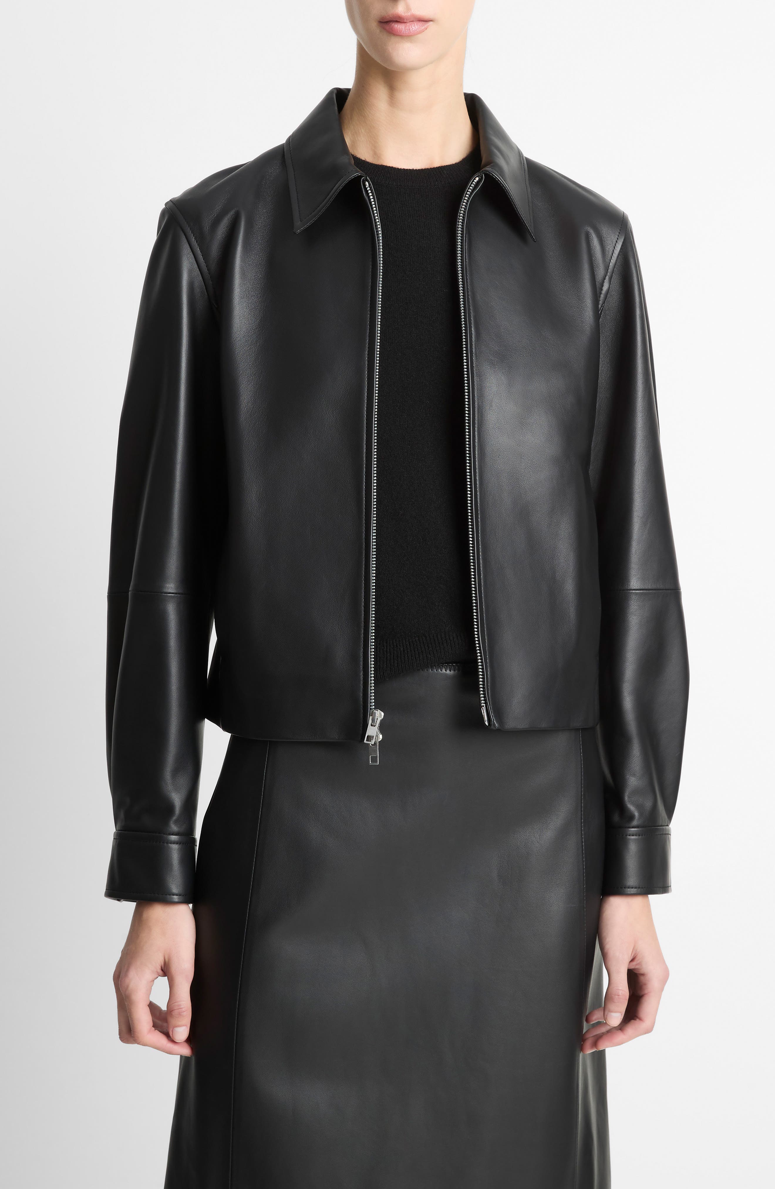 Zip Crop Leather Jacket