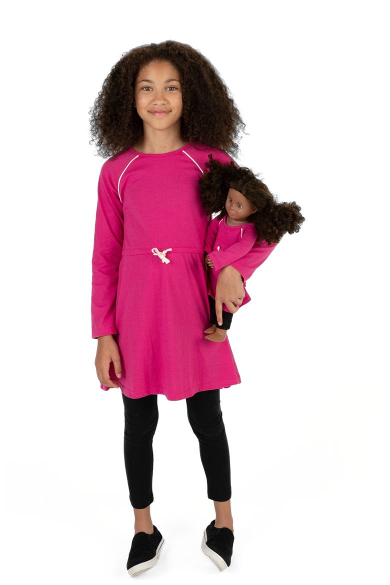 Girls Bow Tie Dress with Matching Doll Dress, Main, color, PINK
