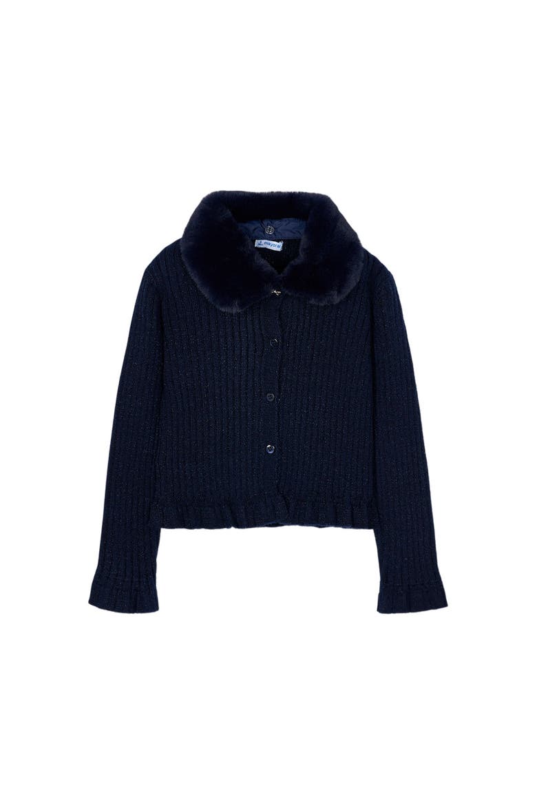 Cardigan with Faux Fur Collar, Main, color, Navy