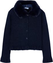 Mayoral Cardigan with Faux Fur Collar