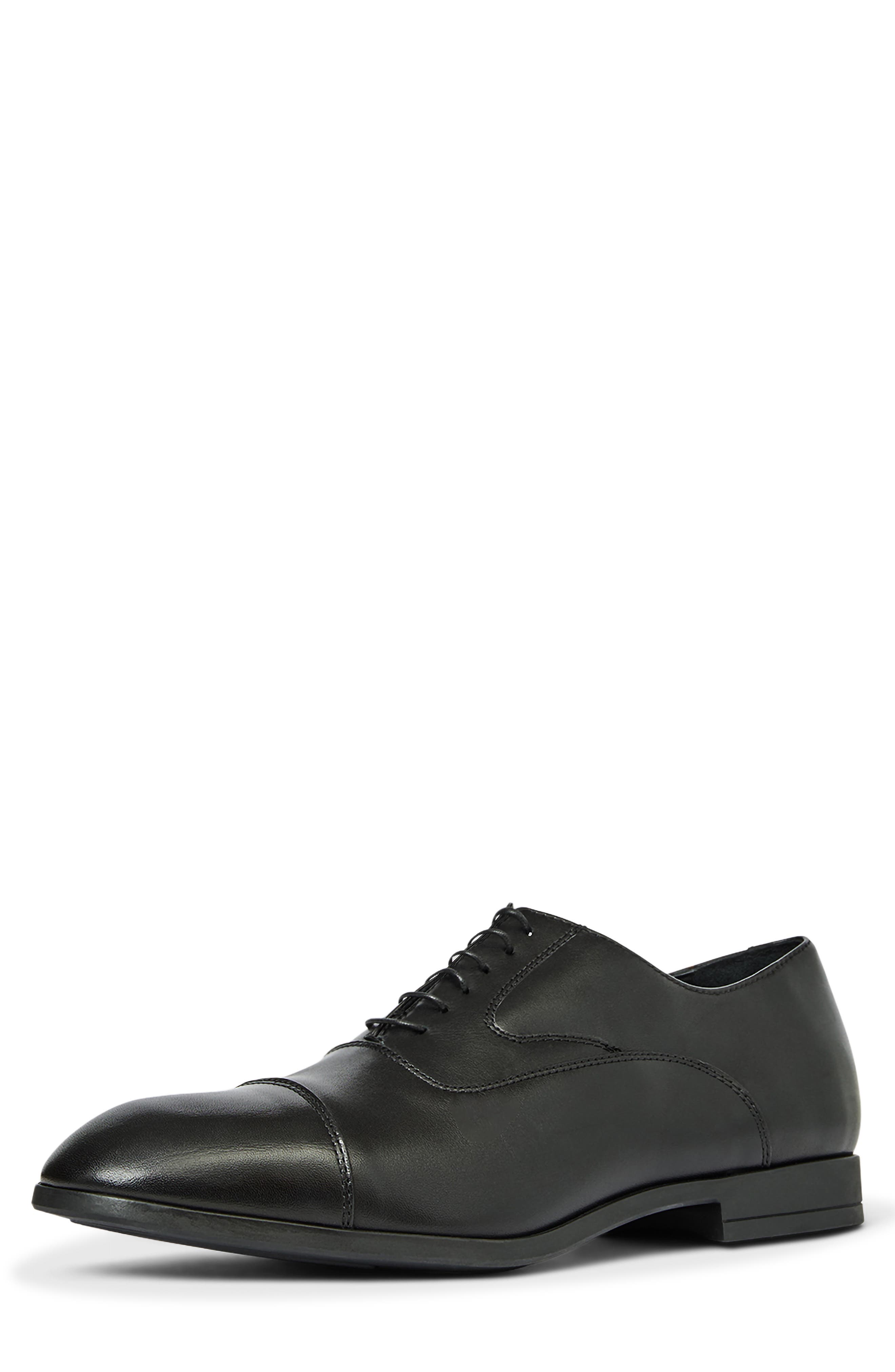 Centro Cap Toe Oxford, Main, color, BLACK LEATHER