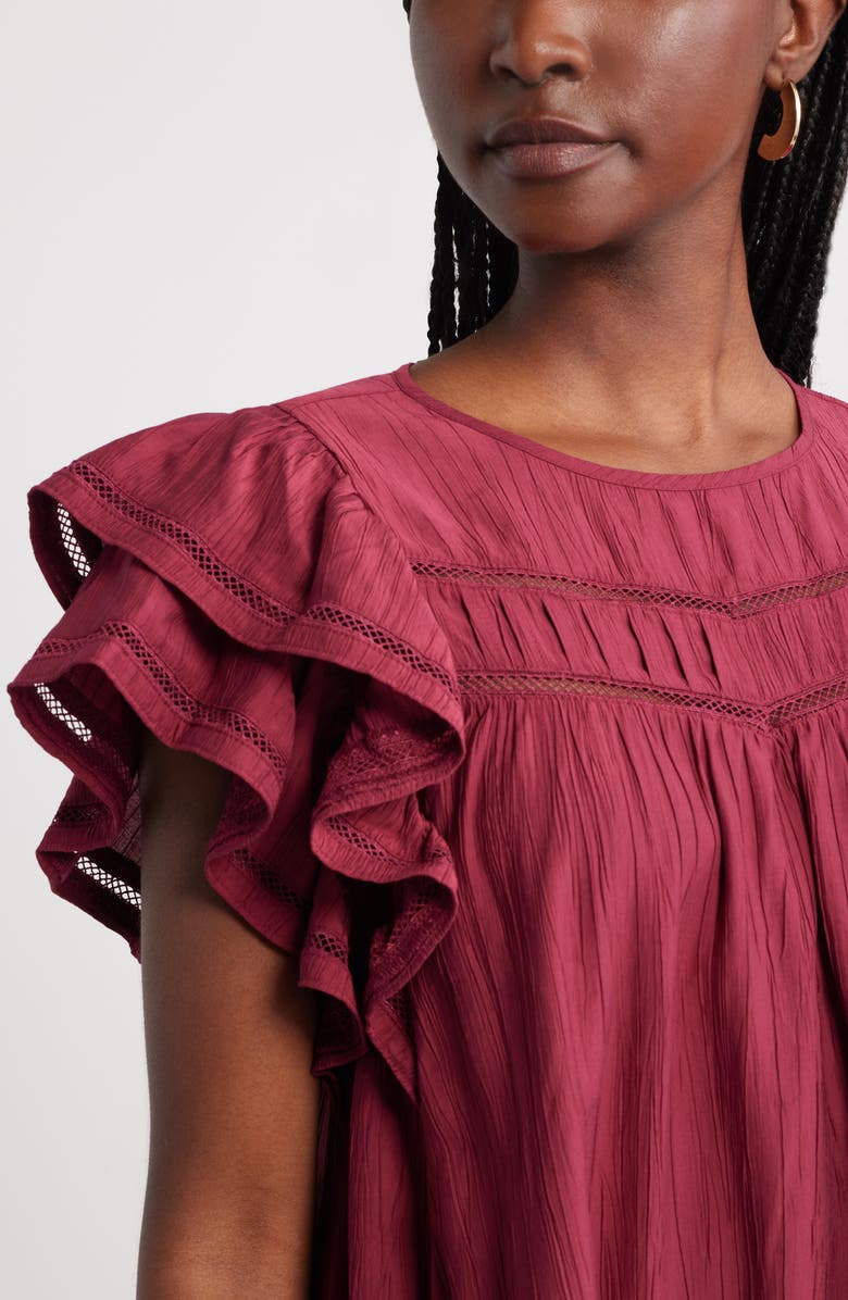 Treasure & Bond Double Ruffle Shift Dress, Alternate, color, Burgundy Rhode