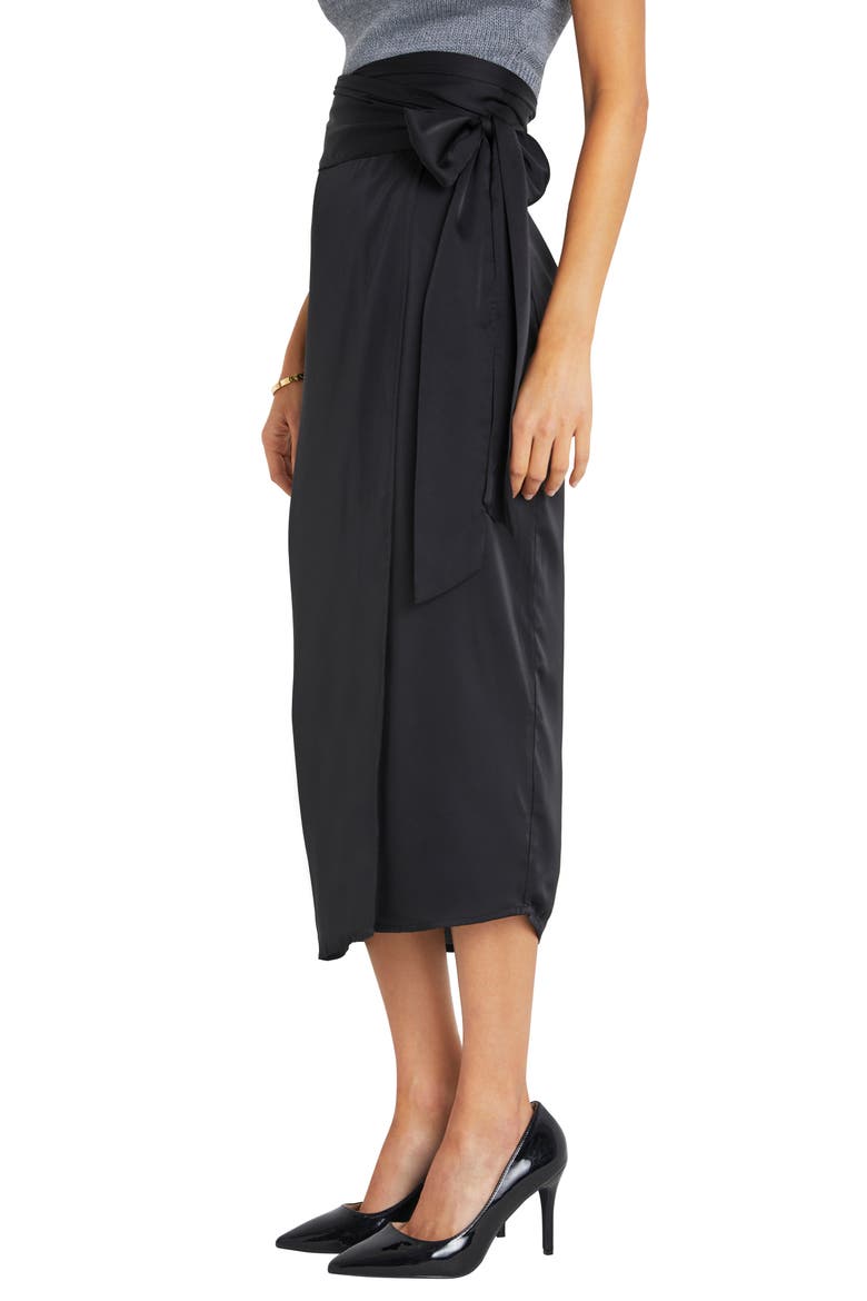 Satin Wrap Midi Skirt, Alternate, color, BLACK