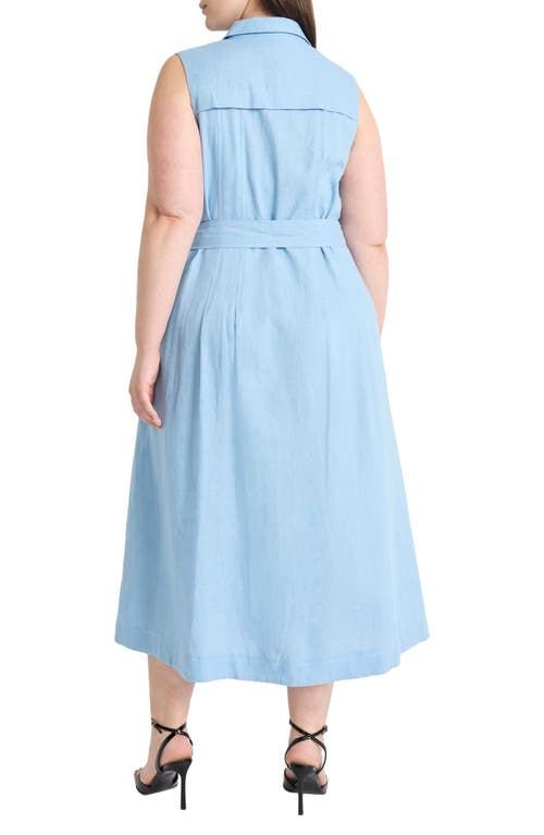 Maggy London Tie Waist Sleeveless Maxi Shirtdress In Blissful Blue