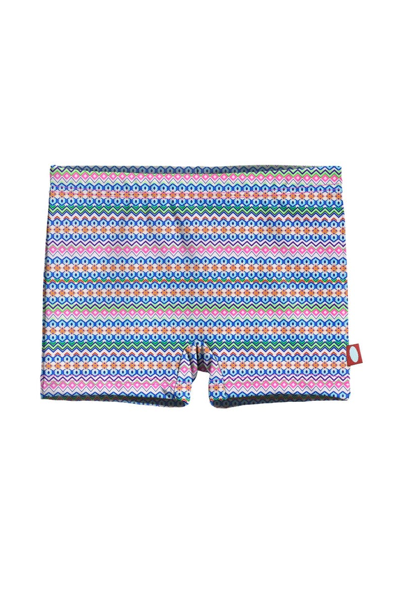 CITY THREADS Girls UPF 50+ Printed Swim Boy Shorts, Main, color, Fiesta Print