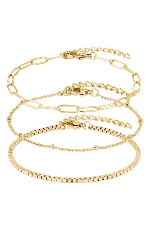 Tarnish Resistant Set of 3 Assorted Chain Bracelets
