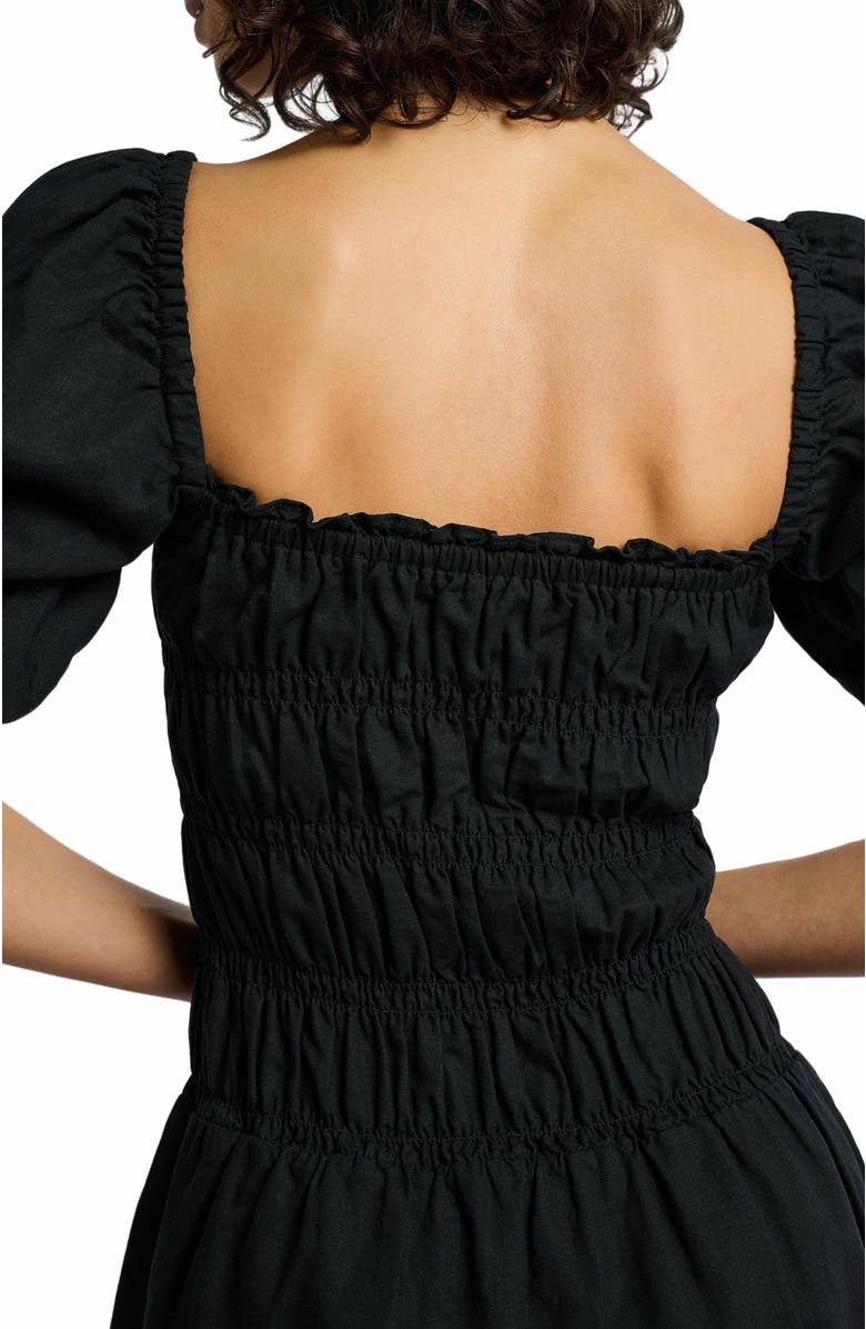 Onia Air Linen Smocked Mini Dress, Alternate, color, Black