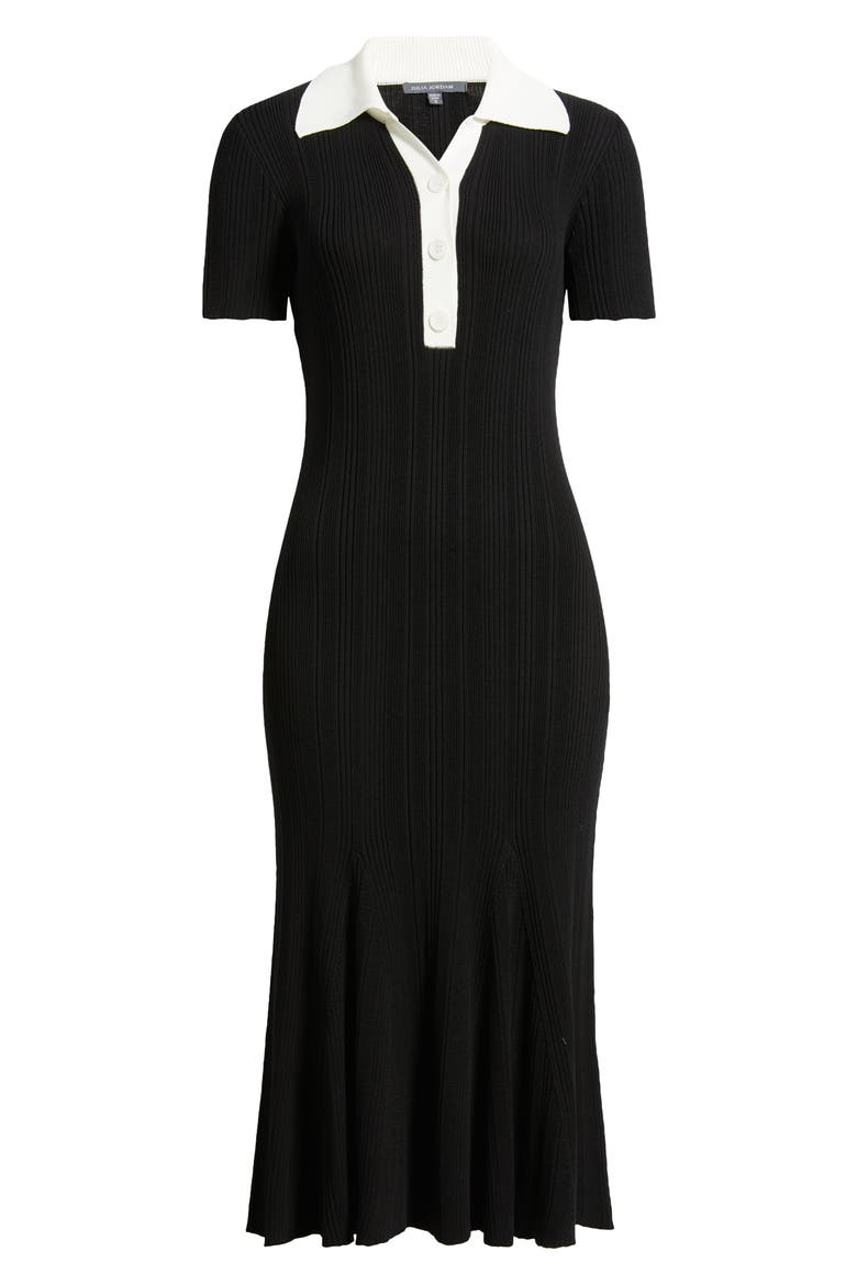 Rib Midi Polo Dress, Alternate, color, BLACK