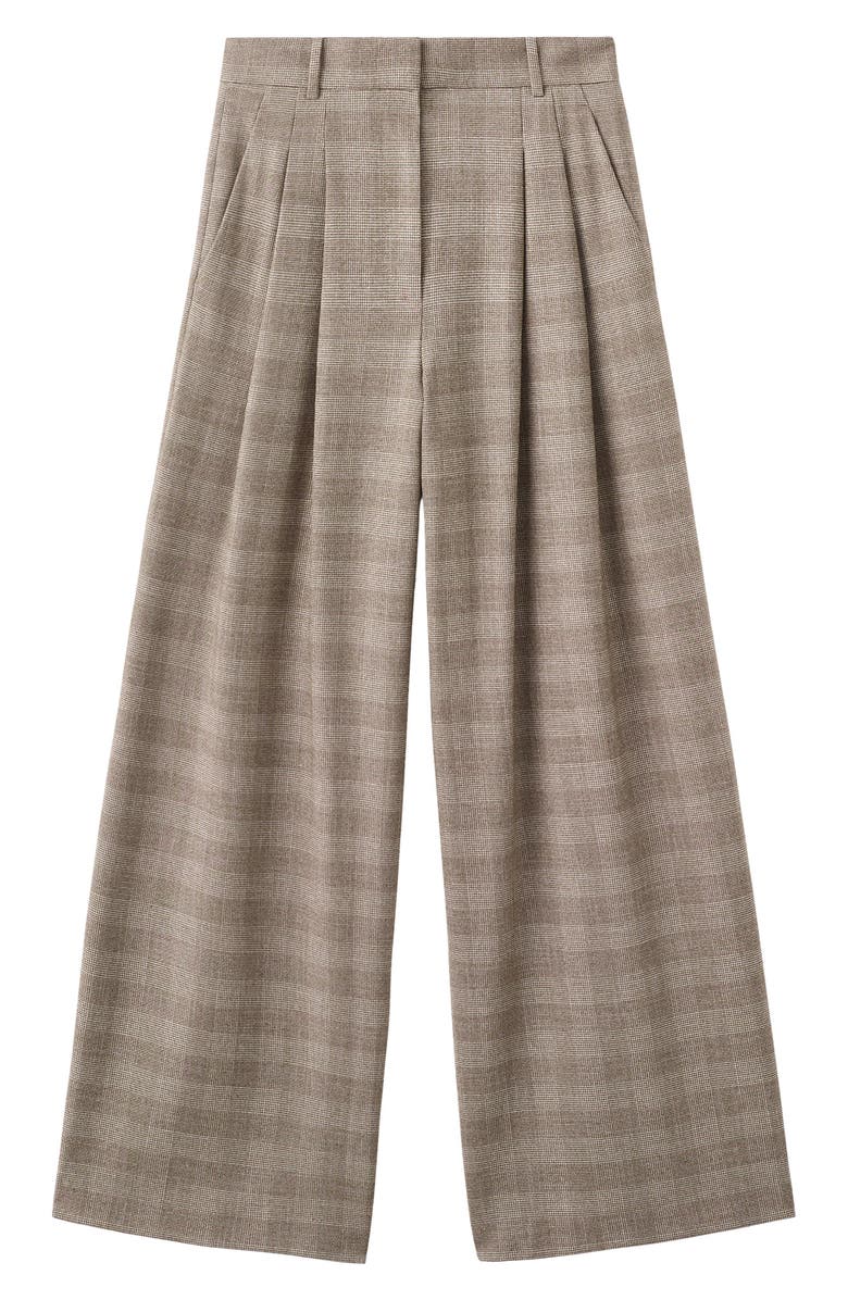 MANGO Natalie Plaid Wide-Leg Trousers, Main, color, Brown