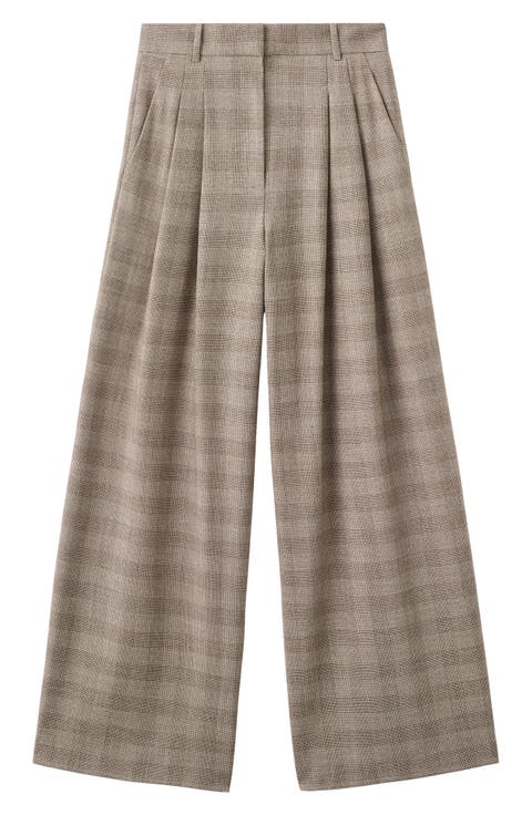 Natalie Plaid Wide-Leg Trousers