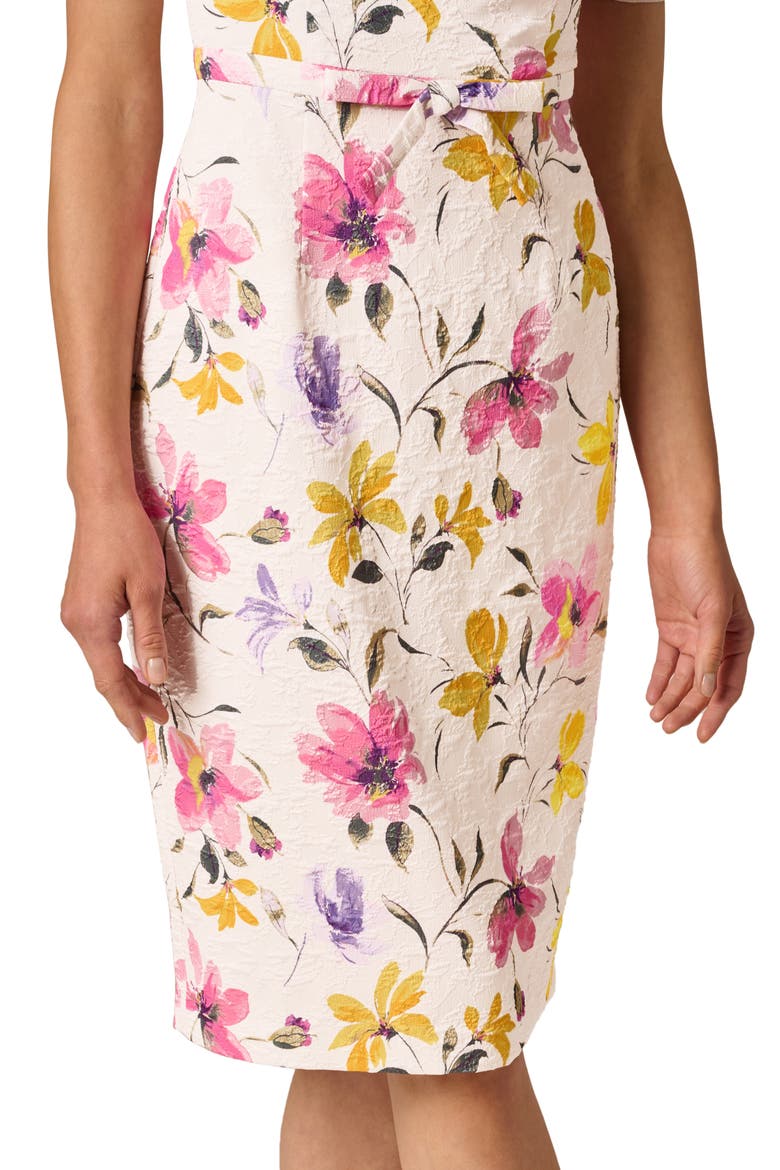 Floral Jacquard Bow Front Sheath Dress, Alternate, color, BLUSH MULTI