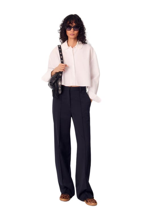 Maje Short Shirt With Embroidered Collar In White