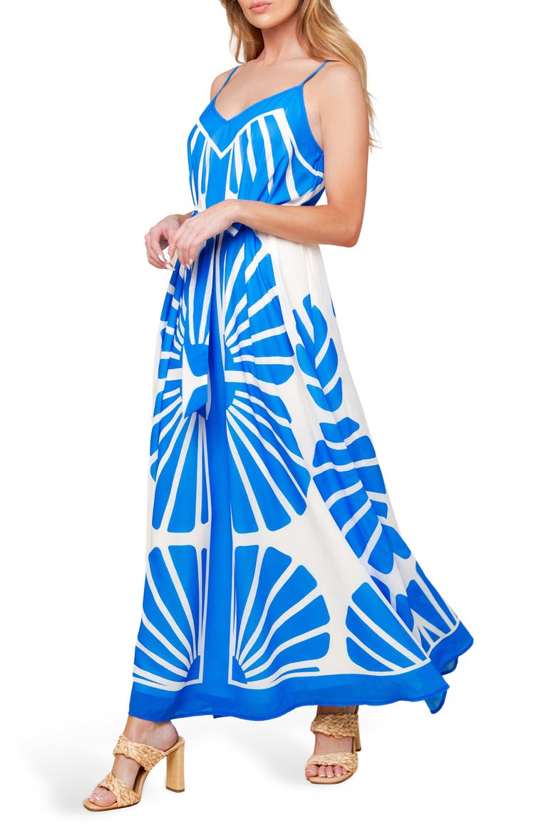 Print Tie Waist Maxi Dress, Alternate, color, BLUE/ WHITE