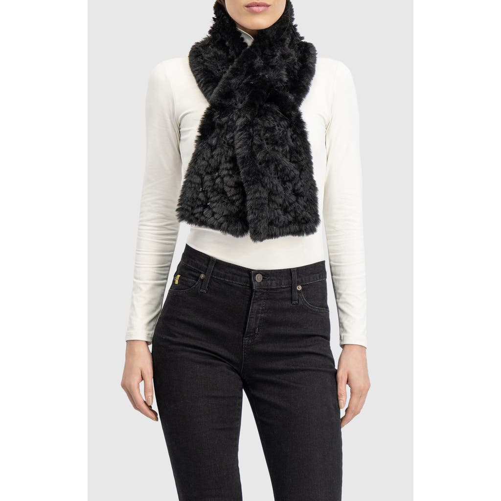 Lyla Grant Fur-free Rex Rabbit (faux Fur) Knit Pull-through Scarf In Black