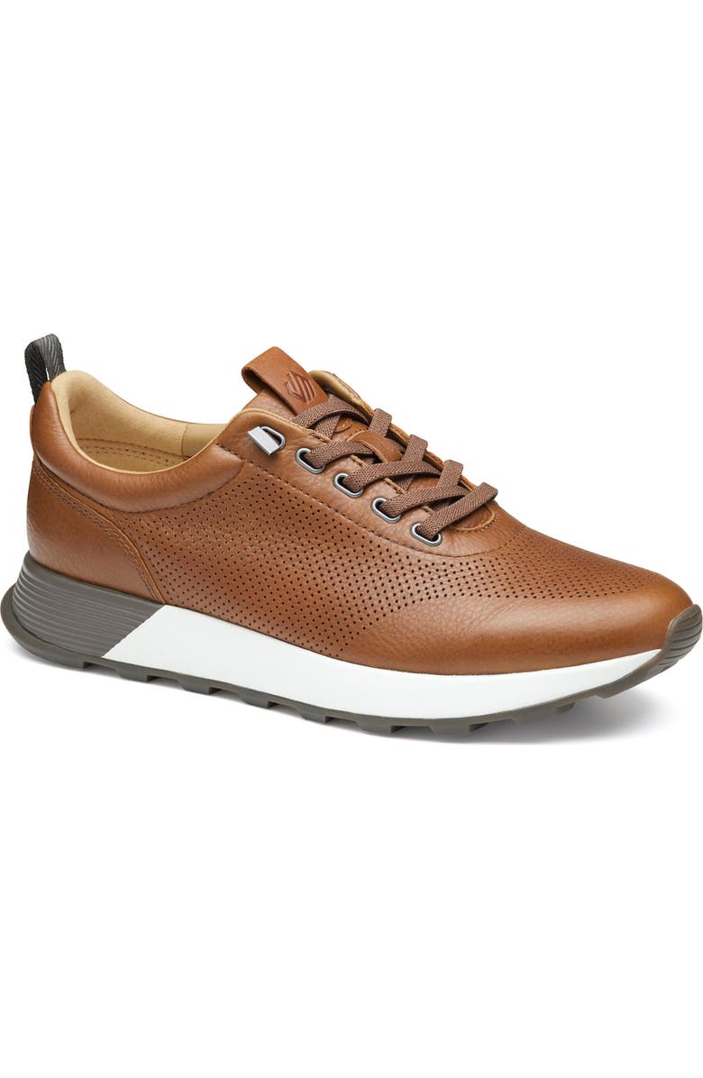 Johnston & Murphy Kinnon Perforated Leather Jogger Sneaker, Main, color, Dark Tan Full Grain