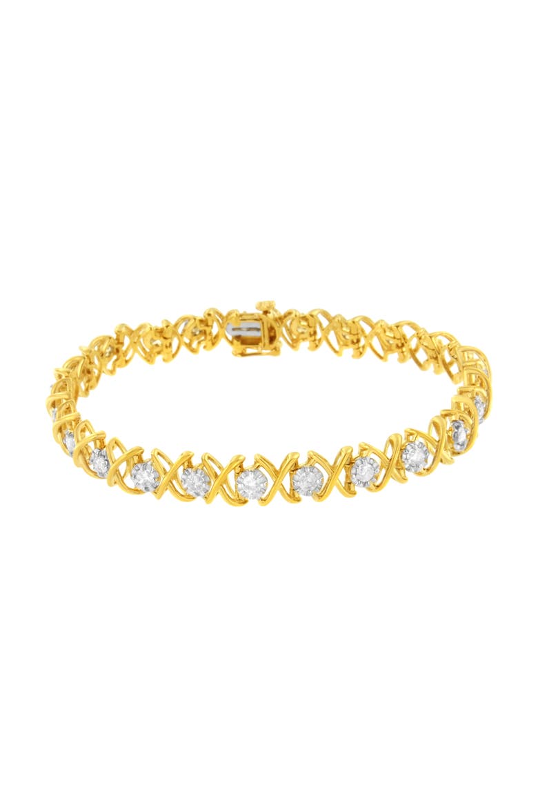 10K Yellow Gold Plated Silver 2 cttw Diamond "X O X O" Bracelet, Alternate, color, Yellow