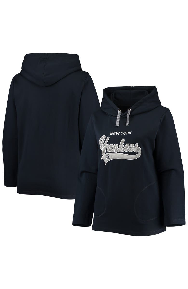 SOFT AS A GRAPE Women's Soft as a Grape Navy New York Yankees Plus Size Side Split Pullover Hoodie, Main, color, Navy