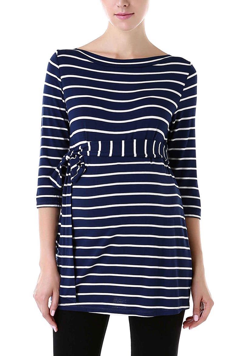 Whitney Striped Boatneck Maternity Top, Main, color, Navy Ivory