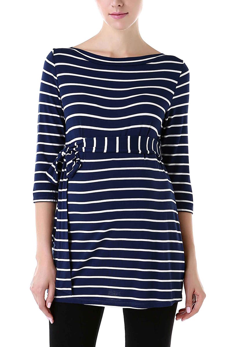 Kimi & Kai Whitney Striped Boatneck Maternity Top, Main, color, Navy Ivory