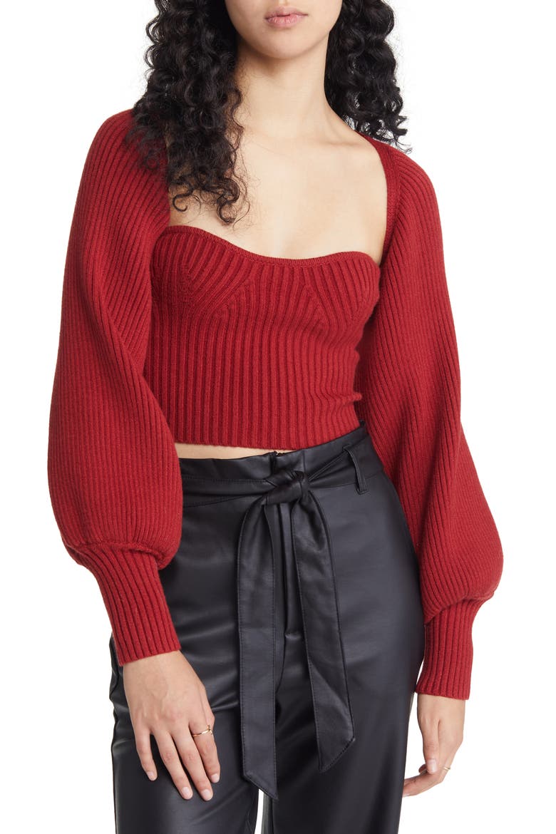 Twice the Love Rib Knit Tube Top & Bolero, Main, color, WINE RED