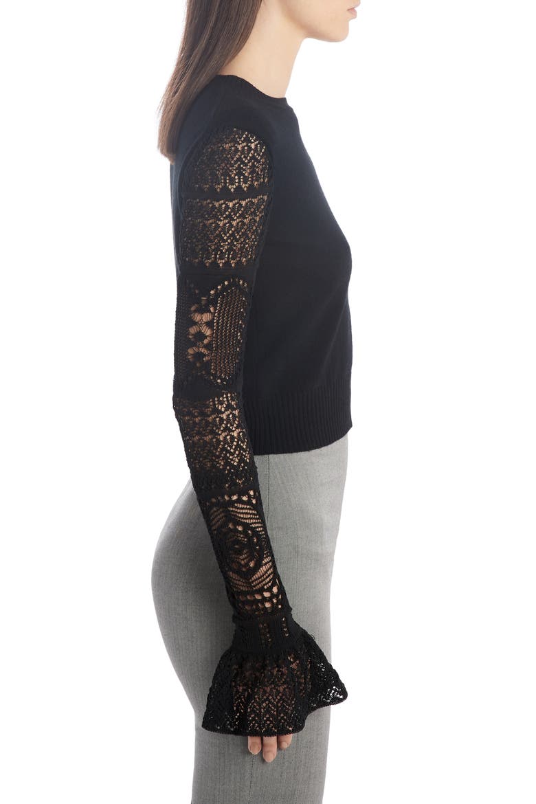 Alexander McQueen Crochet Sleeve Wool Sweater, Alternate, color, BLACK