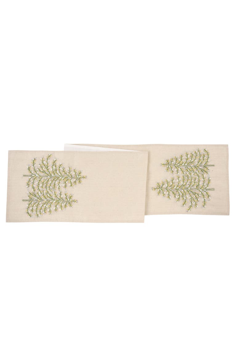 Winter Garden Evergreen Trees Cotton Blend Table Runner Christmas Table Runner 13" x 72", Main, color, Brown