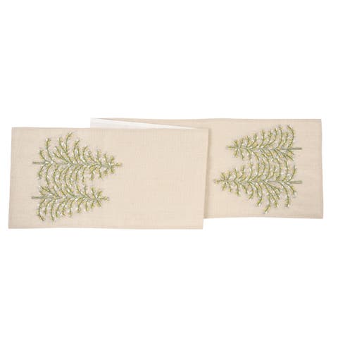 Winter Garden Evergreen Trees Cotton Blend Table Runner Christmas Table Runner 13" x 72"