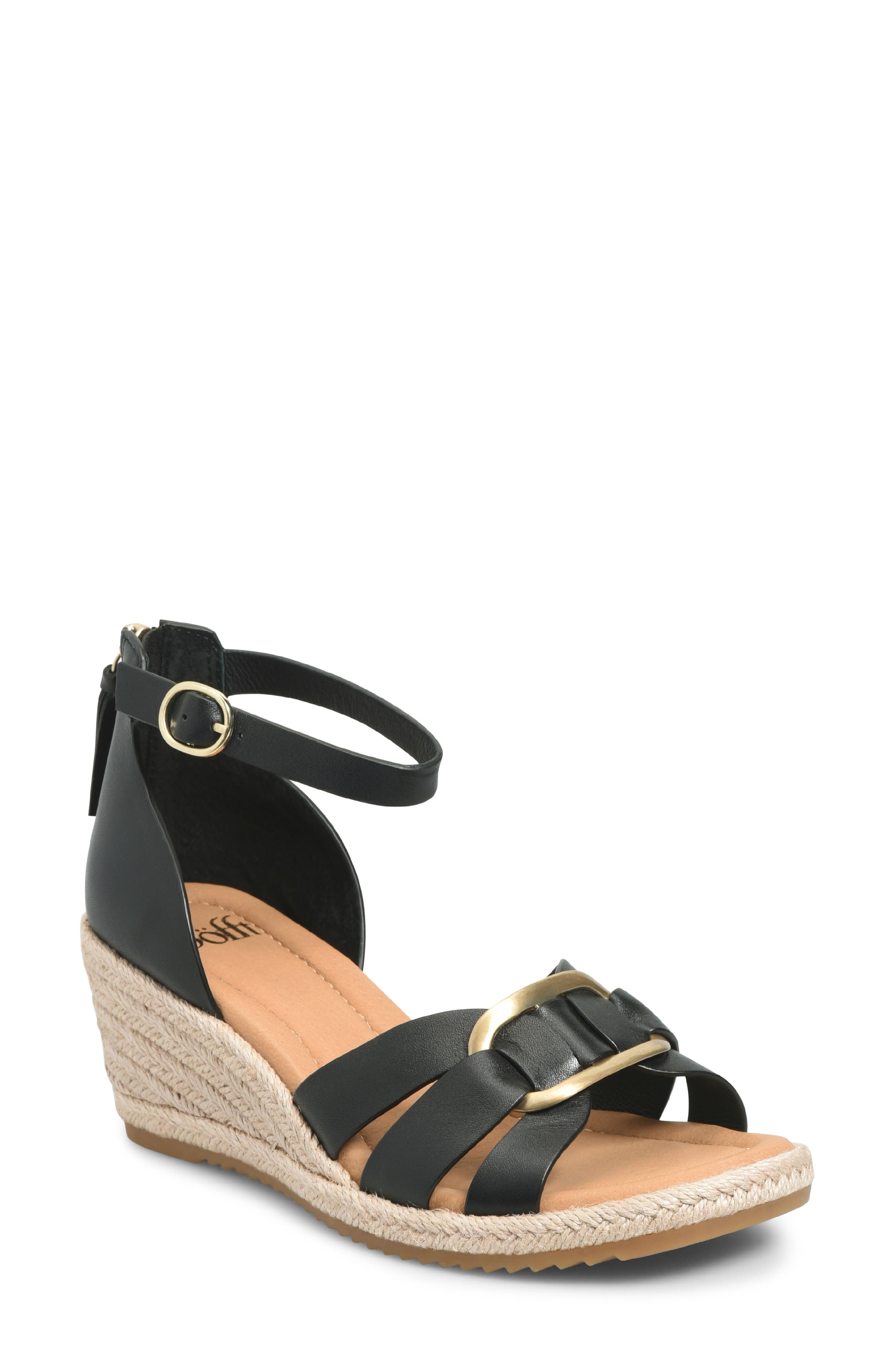 Söfft Ivy Espadrille Ankle Strap Platform Wedge Sandal, Main, color, Black