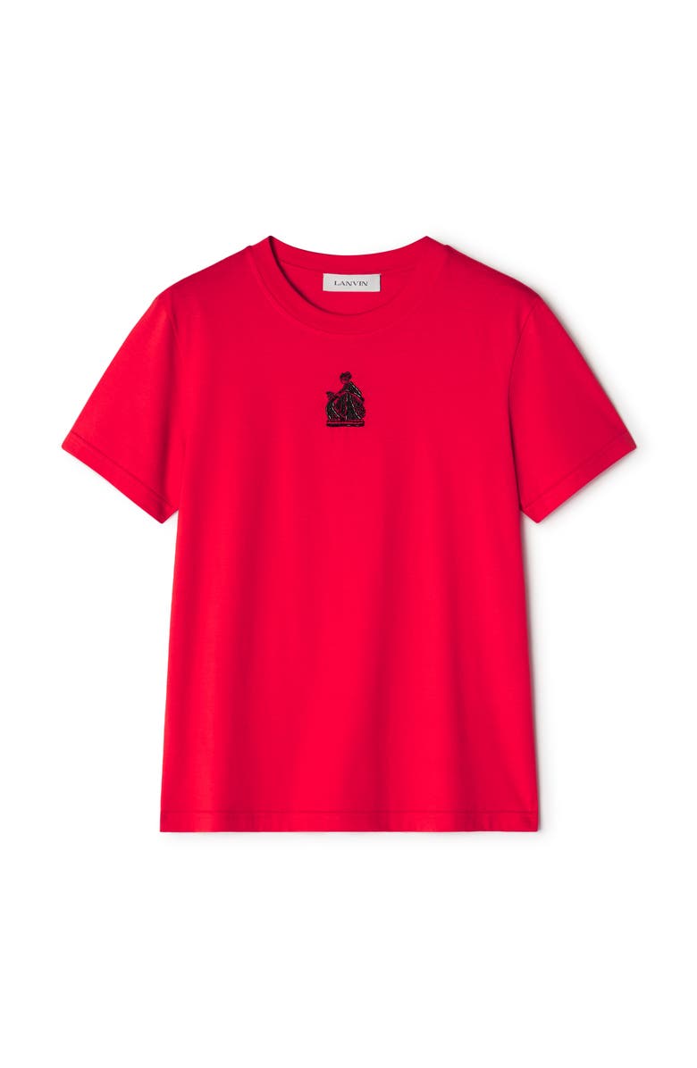 Lanvin Mother And Daughter Embroidered Cotton Jersey T-Shirt, Alternate, color, Poppy Red