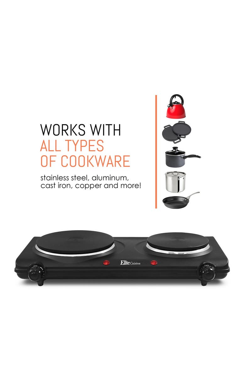 MAXI-MATIC Elite Cuisine Double Countertop Portable Buffet Burner Electric Hot Plate - Black, Alternate, color, 