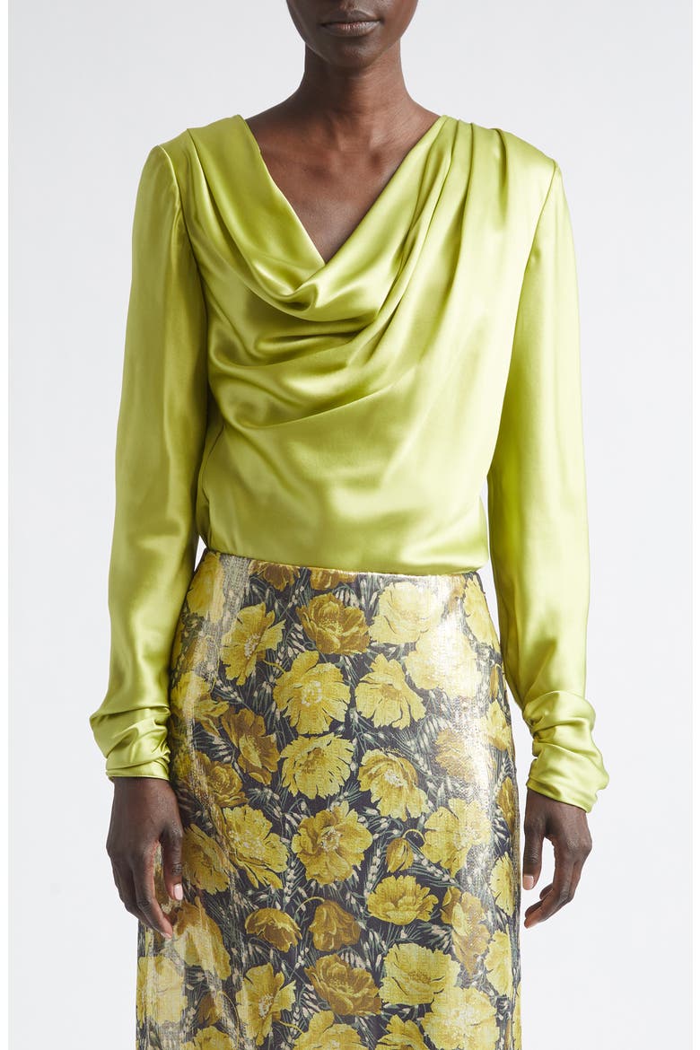 Draped Cowl Neck Silk Top, Main, color, LIME