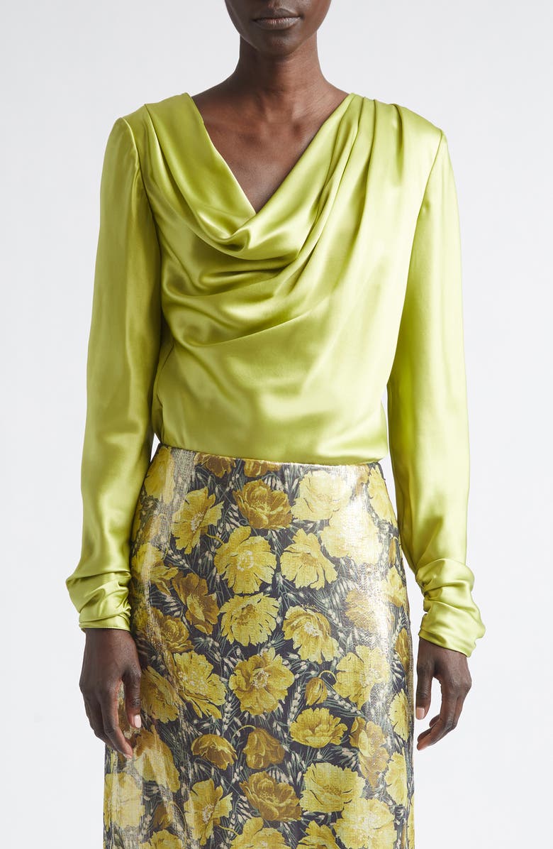 Valentino Draped Cowl Neck Silk Top, Main, color, Lime