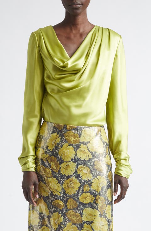 Draped Cowl Neck Silk Top