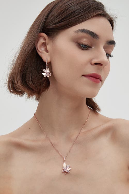 Classicharms Rose Gold Gradient Pink Pavé Diamond Butterfly Pendant Necklace In Gold