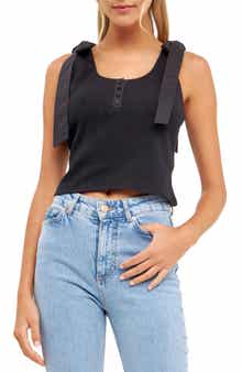 English Factory Shoulder Tie Rib Henley Tank