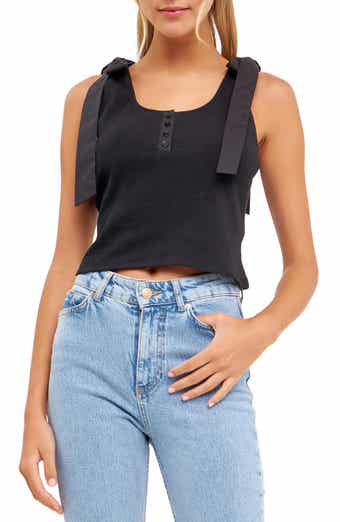 English Factory Shoulder Tie Rib Henley Tank