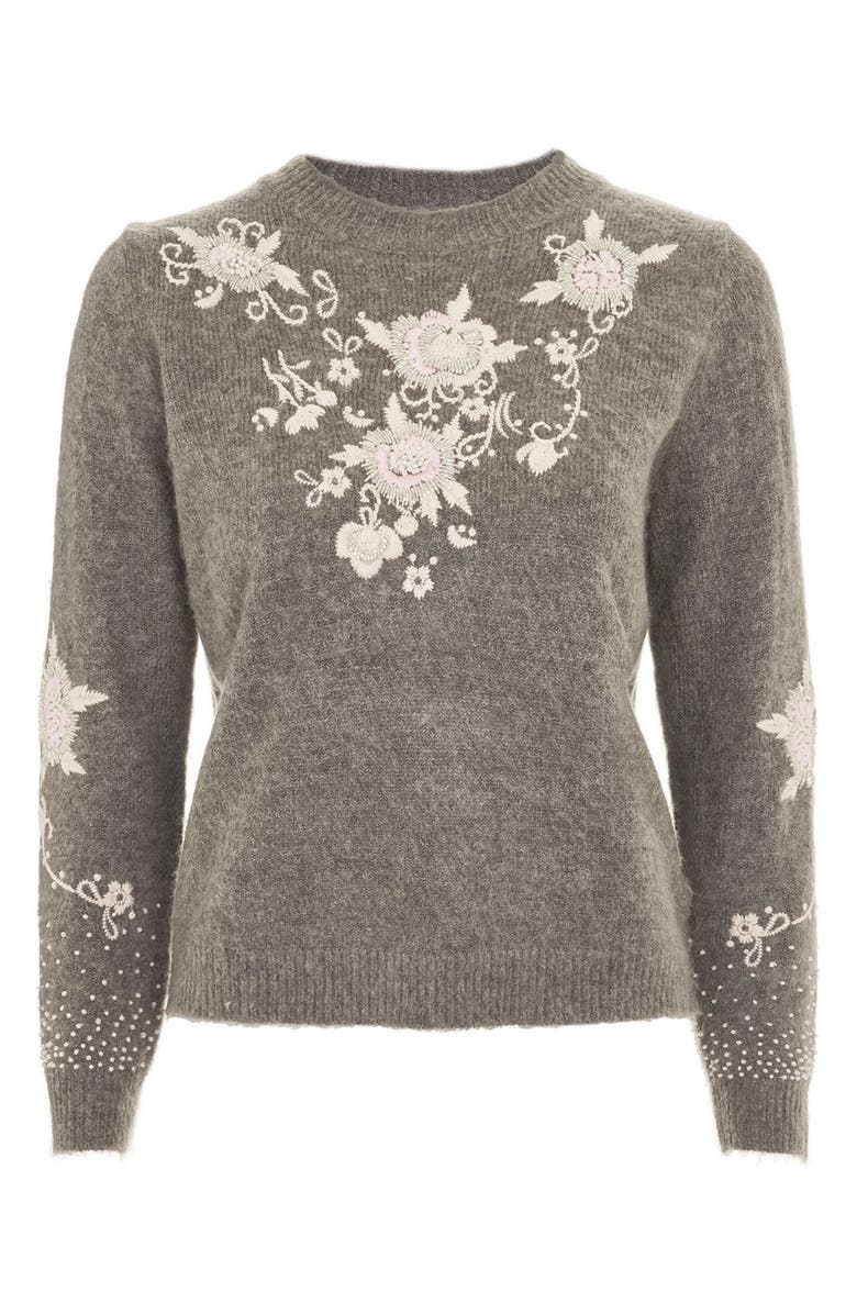 Topshop Beaded Embroidered Sweater, Alternate, color, 