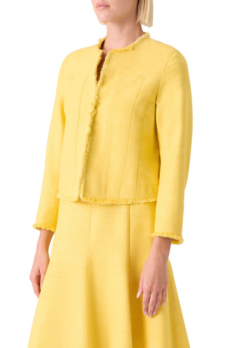 Crop Silk & Cotton Shantung Jacket, Alternate, color, LEMON ZING