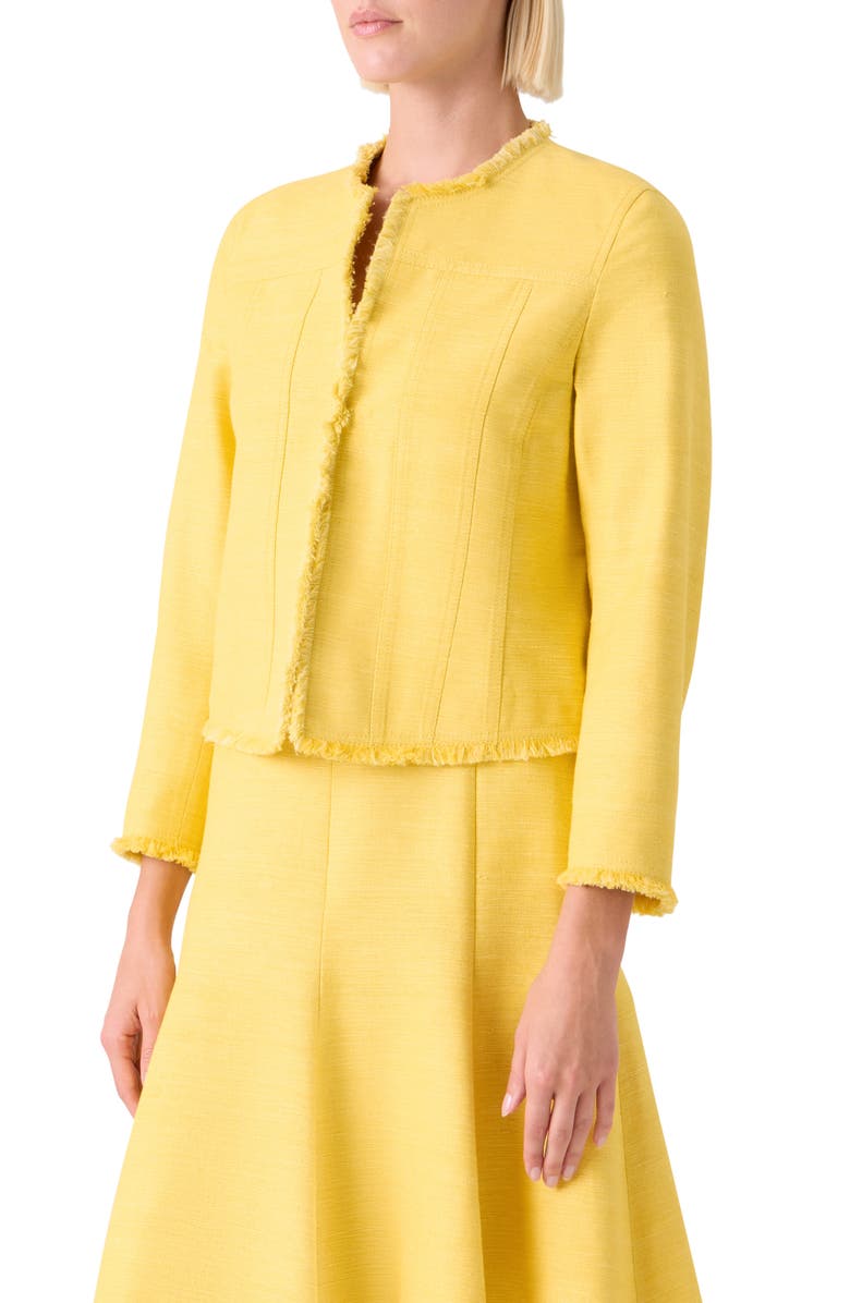 Akris punto Crop Silk & Cotton Shantung Jacket, Alternate, color, Lemon Zing