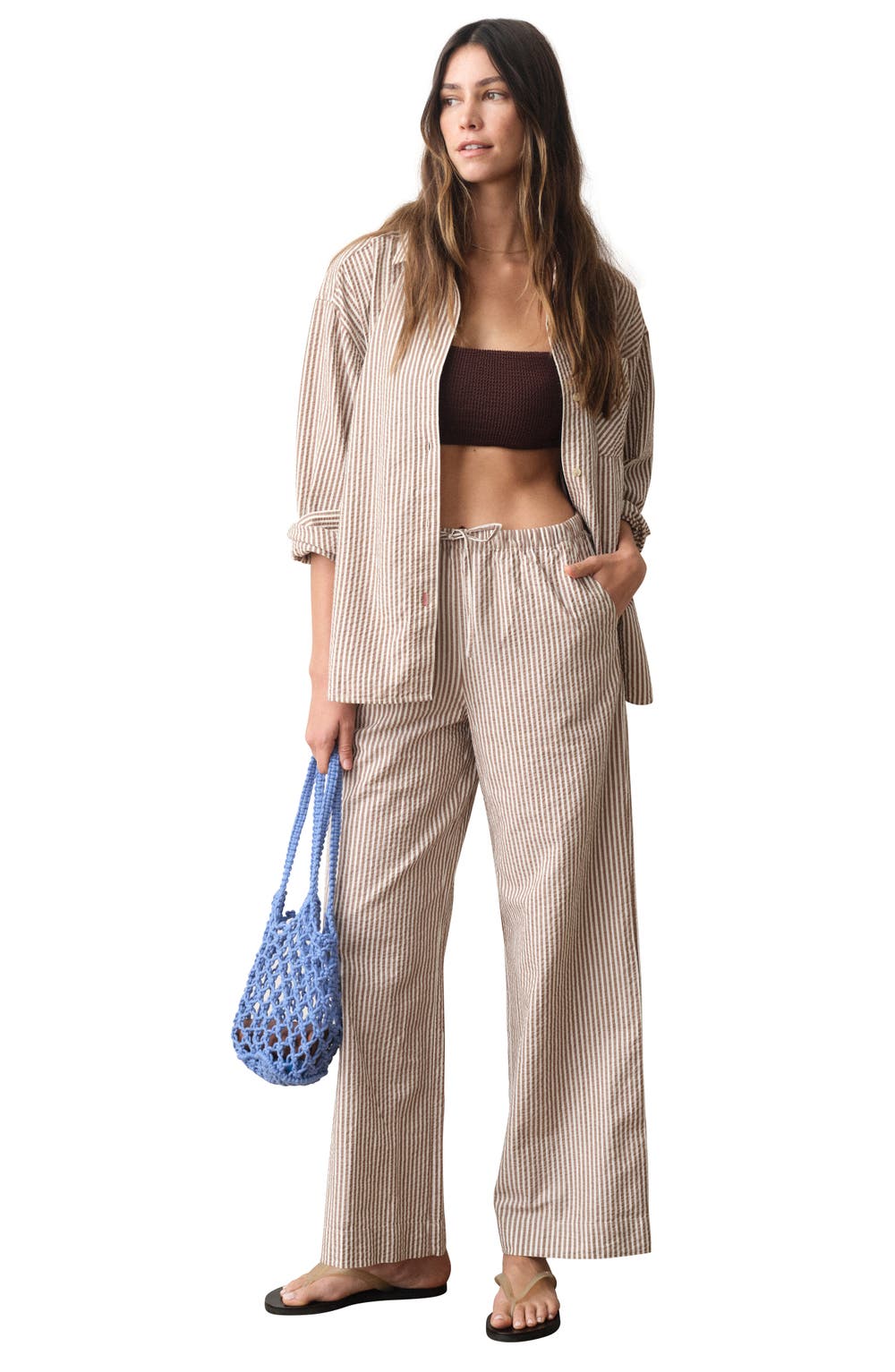 Josie Stripe Seersucker Drawstring Pants, image 7 of 8