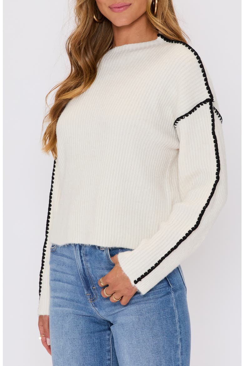 Terra Contrast Stitch Sweater, Alternate, color, CREAM BLACK