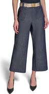 KARL LAGERFELD PARIS Belted Pinstripe Crop Denim Pants
