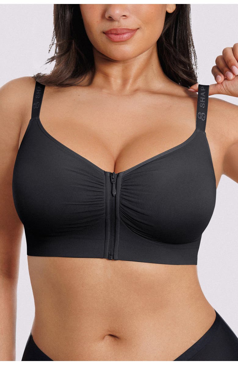 Shapellx Skin Flow Seamless Front-Zip Wireless Bra, Main, color, Black